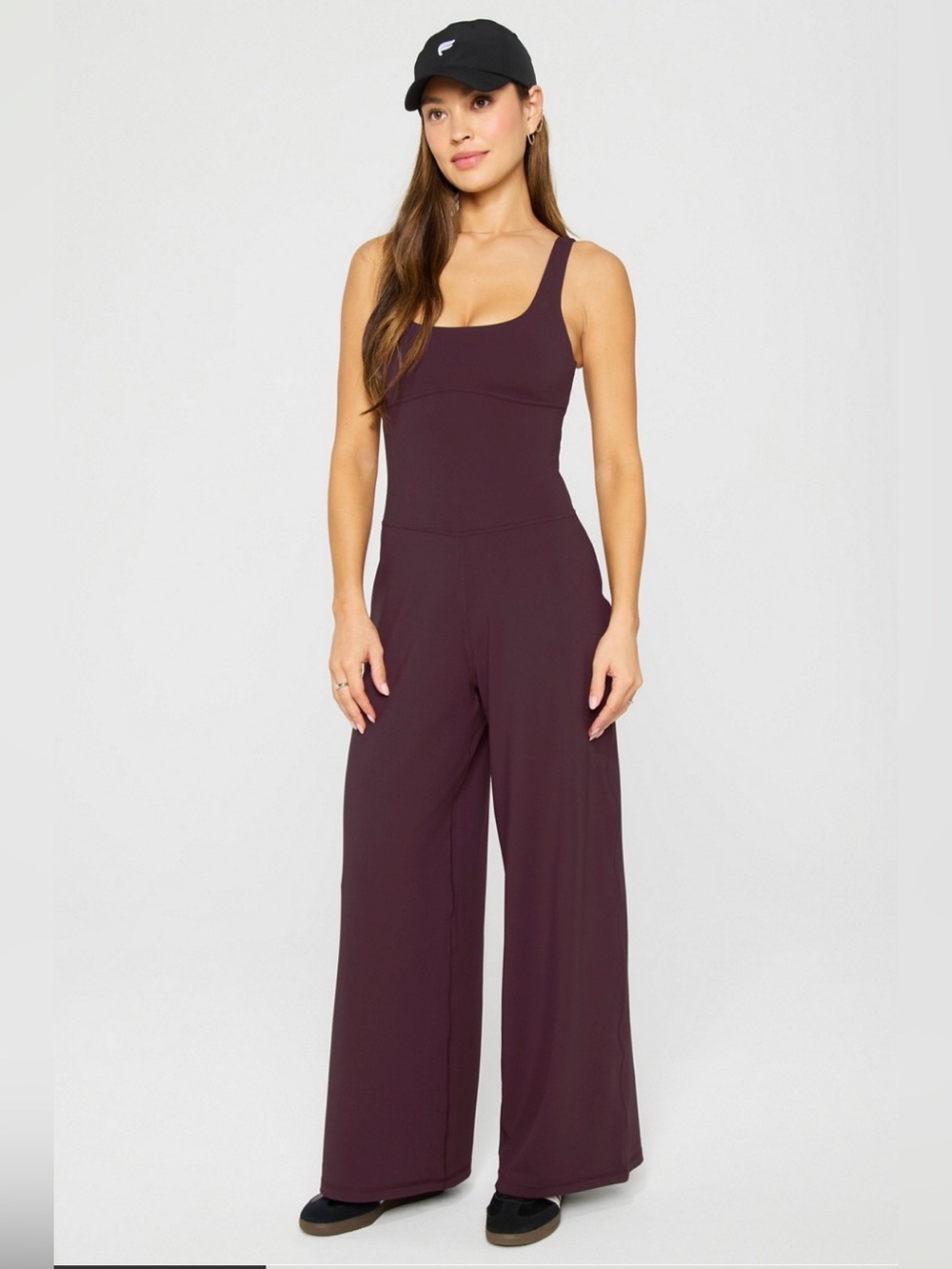 Fabletics PureLuxe Sleeveless Wide-Leg Jumpsuit in Oxblood